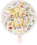 Balon foliowy jasny różowy STO LAT! złoty 35cm