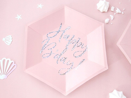 Talerzyki HAPPY B'DAY Pudrowy RÓŻ na urodziny 20cm
