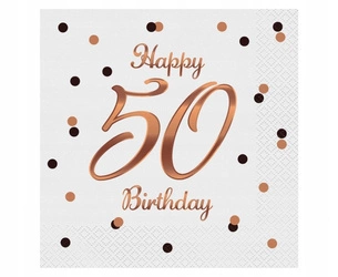 Serwetki Happy 50 Birthday RÓŻOWE ZŁOTO urodziny