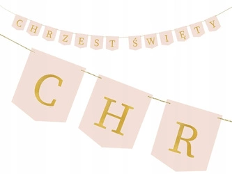 Baner RÓŻOWY CHRZEST ŚWIĘTY chrzciny girlanda dekoracja złoty napis 200cm