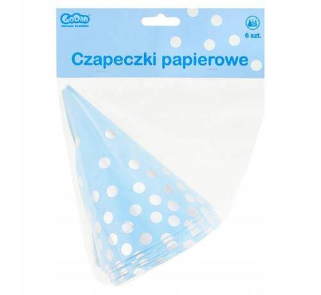 Czapeczki BŁĘKITNE papierowe w SREBRNE GROSZKI