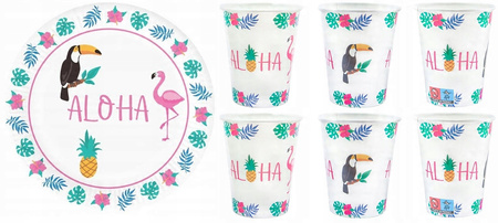 Zestaw Talerzyki Kubeczki Aloha Hawajskie na Urodziny Roczek Party 12szt