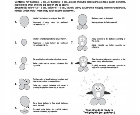 Zestaw balonów Urocze Zwierzątka PINGWIN na urodziny roczek kreatywny 7szt