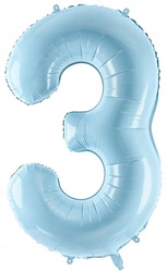 Balon JASNY NIEBIESKI foliowy CYFRA 3 na urodziny jubileusz imprezę 100cm