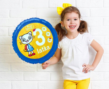 Duży Balon Foliowy Kicia Kocia Trzy Latka na 3 Trzecie Urodziny Kotek 46cm