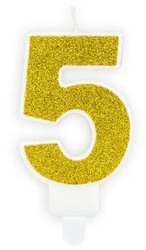 Świeczka Złota Brokatowa na 5 urodziny tort cyfra