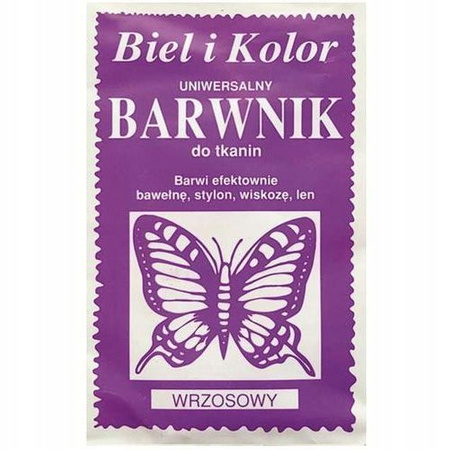 Barwnik do tkanin ubrań WRZOSOWY w proszku farba z motylem Biel i Kolor 1sz