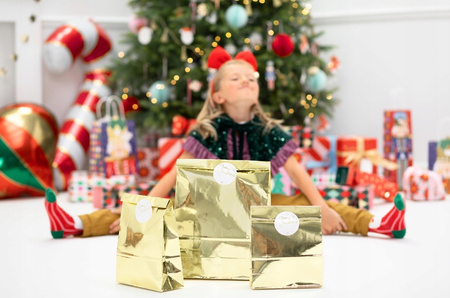 Ogromne Torebki Złote na Prezenty z Nalepką Merry Christmas 25x38x11cm 3szt