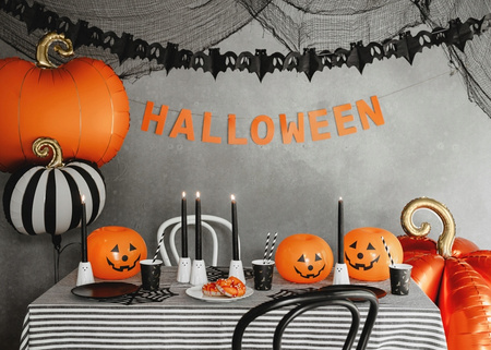 Balon foliowy Dynia Paski Kremowe Czarne Dekoracja na Halloween 39x38cm