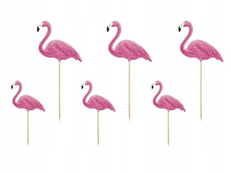 TOPPER na tort ALOHA FLAMINGI RÓŻOWE 15-23cm 6szt