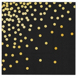 Serwetki CZARNE w ZŁOTE kropki na urodziny 10szt