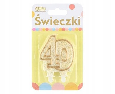 Świeczka ZŁOTA na 40 urodziny BROKATOWA na tort