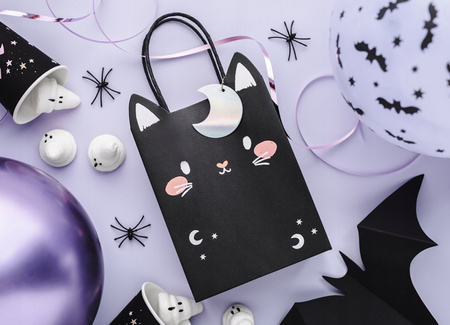 Duża Torebka na Prezenty Czarna Kot Kotek na Urodziny Halloween 8x14x18cm