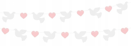 Girlanda BIAŁE GOŁĄBKI różowe SERDUSZKA na komunię chrzest św. urodziny 150
