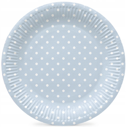 Talerzyki Niebieskie w Białe Kropki na Urodziny Dots Light Blue 18cm 8szt