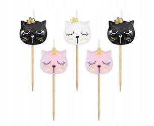 Świeczki pikery KOTEK białe ROŻOWE czarne tort 5sz