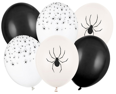 Balony Białe Przezroczyste Czarne Pająki Dekoracje na Halloween 6szt 36cm