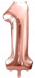 Balon RÓŻOWE ZŁOTO foliowy CYFRA 1 na urodziny roczek gody ROSE GOLD 100cm