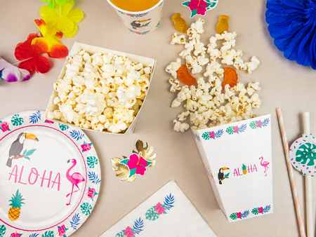 Duże Pudełka Aloha Party Hawajskie na popcorn słodycze Urodziny Roczek 6szt