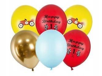 Balony na URODZINY Happy Birthday AUTO 6szt 36cm