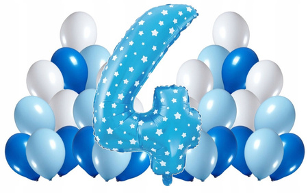 Zestaw balonów NIEBIESKI gwiazdki 4 URODZINY 100cm