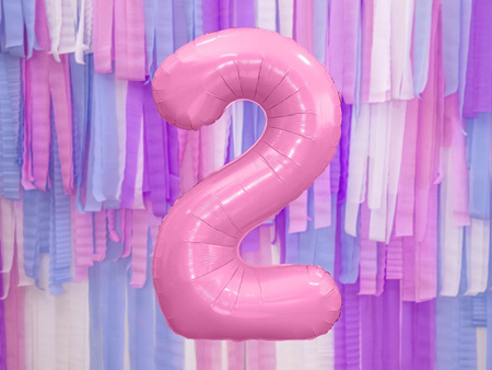 Balon JASNY RÓŻOWY foliowy CYFRA 2 na urodziny pink jubileusz imprezę 100cm