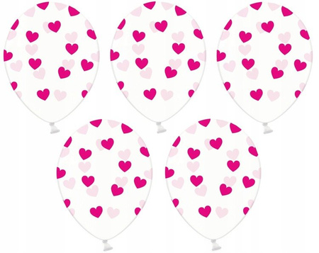 Duże 36cm balony z nadrukiem SERCA FUKSJA 5szt
