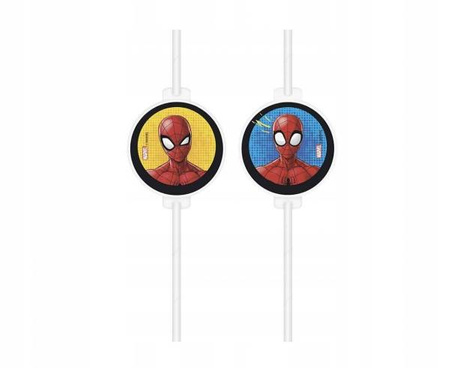 Słomki kolorowe SPIDERMAN na urodziny 4szt 22cm