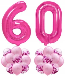 Zestaw RÓŻOWY na 60 URODZINY 100cm balony konfetti