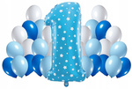 Zestaw balonów NIEBIESKI gwiazdki 1 URODZINY 100cm