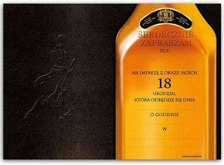 Zaproszenia na 18 urodziny whisky JOHNNIE 10szt