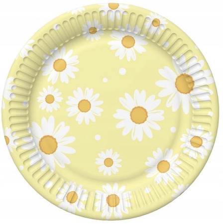 Talerzyki Żółte Stokrotki Kwiatki na Urodziny Roczek Lato Party 18cm 6szt