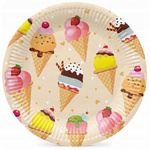 Talerzyki Kolorowe Ice Cream Lody w rożku na Urodziny Roczek Lato 23cm 8szt