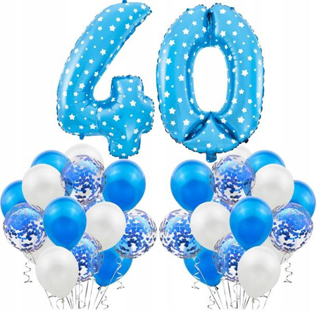 Zestaw NIEBIESKI na 40 URODZINY BALONY konfetti