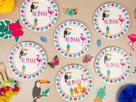 Talerzyki papierowe Aloha Hawajskie na Urodziny Roczek Party 18cm 6szt