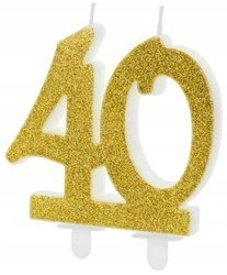 DUŻA Świeczka ZŁOTA BROKATOWA na 40 urodziny tort