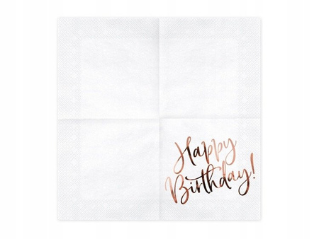 Serwetki HAPPY BIRTHDAY RÓŻOWE ZŁOTO papierowe