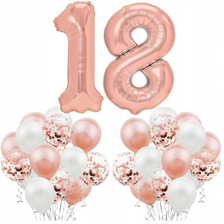 Zestaw ROSE GOLD na 18 urodziny RÓŻOWE ZŁOTO balon
