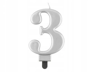 Świeczka SREBRNA cyfra na 3 urodziny tort GLAMOUR