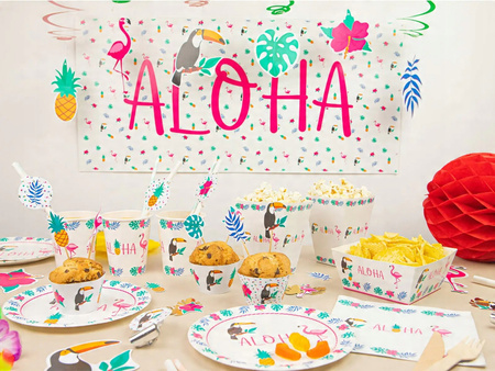Talerzyki papierowe Aloha Hawajskie na Urodziny Roczek Party 18cm 6szt