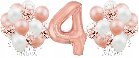 Zestaw ROSE GOLD na 4 urodziny RÓŻOWE ZŁOTO balony