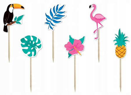 Pikery Kolorowe Aloha Party Hawajskie na muffinki babeczki urodziny 6szt