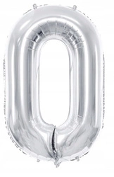 Balon SREBRNY foliowy CYFRA 0 na urodziny jubileusz rocznicę imprezę 100cm