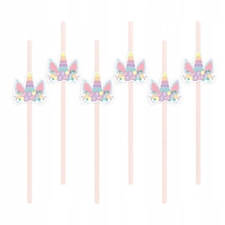 Słomki RÓŻOWE papierowe JEDNOROŻEC na urodziny 6sz