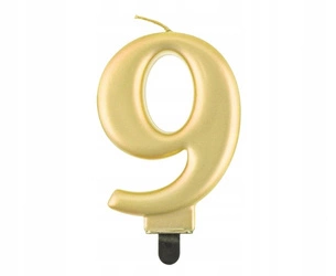 Świeczka ZŁOTA cyfra na 9 urodziny tort GLAMOUR