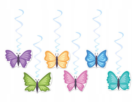 Wiszące Motylki Świderki Kolorowe Dekoracja na Roczek Urodziny Party 6szt