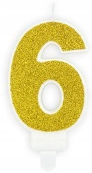 Świeczka Złota Brokatowa na 6 urodziny tort cyfra