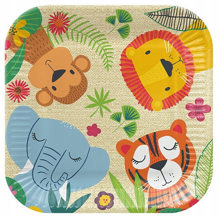 Talerzyki Kwadratowe ZOO Zwierzęta Urodziny Roczek Jungle Friends 23cm 8szt