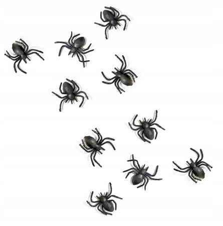 Pająki plastikowe Czarne Dekoracja Ozdoba na Urodziny Halloween 3x3cm 10szt
