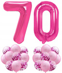 Zestaw RÓŻOWY na 70 URODZINY 100cm balony konfetti